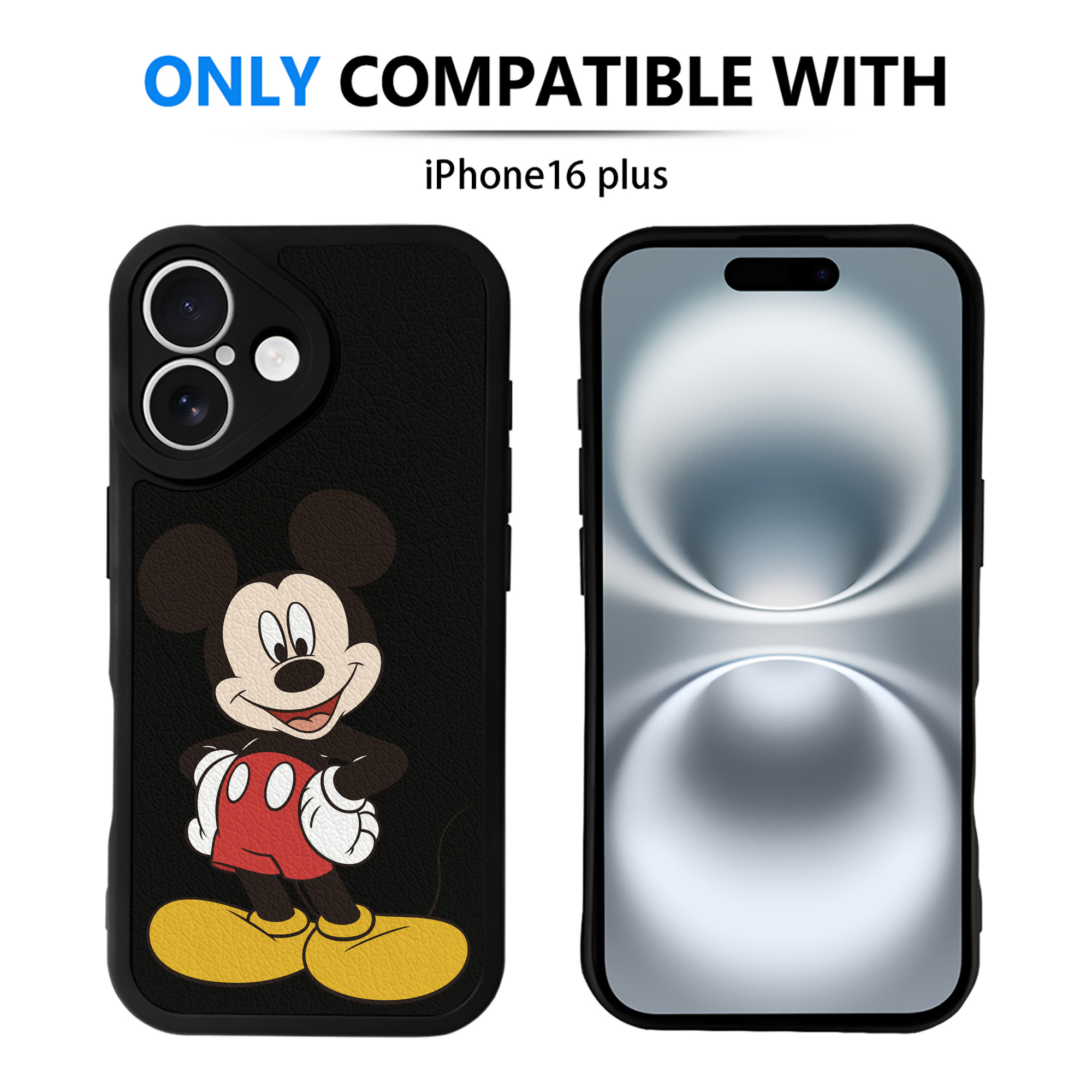（画像用） ミッキーマウス Mickey Mouse 【iPhone 16シリーズ対応】シリコンスマホケース（レザー調） 材質：シリコン